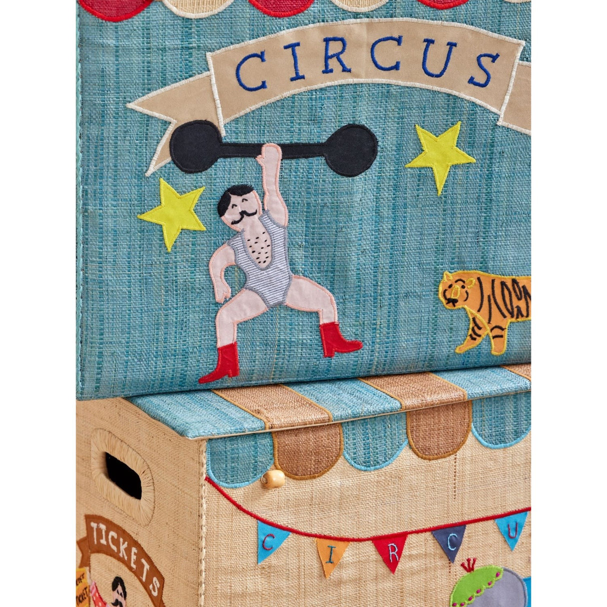 Rice Raffia Förvaring Box Med Circus Theme - Extra Large - Foldable