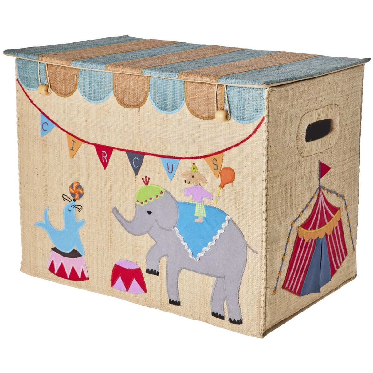 Rice Raffia Förvaring Box Med Circus Theme - Large - Foldable