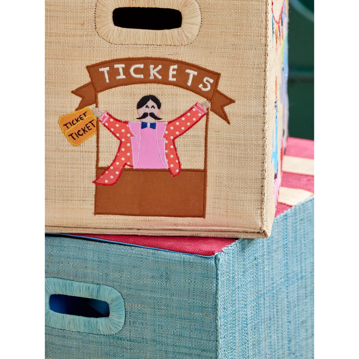Rice Raffia Förvaring Box Med Circus Theme - Large - Foldable
