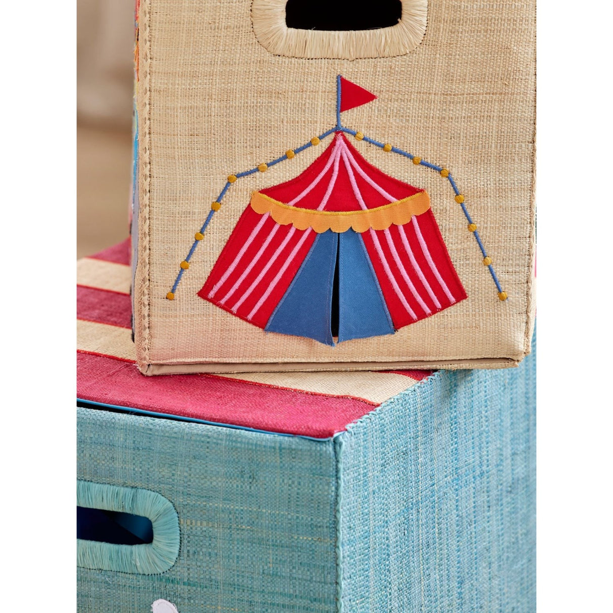 Rice Raffia Förvaring Box Med Circus Theme - Large - Foldable