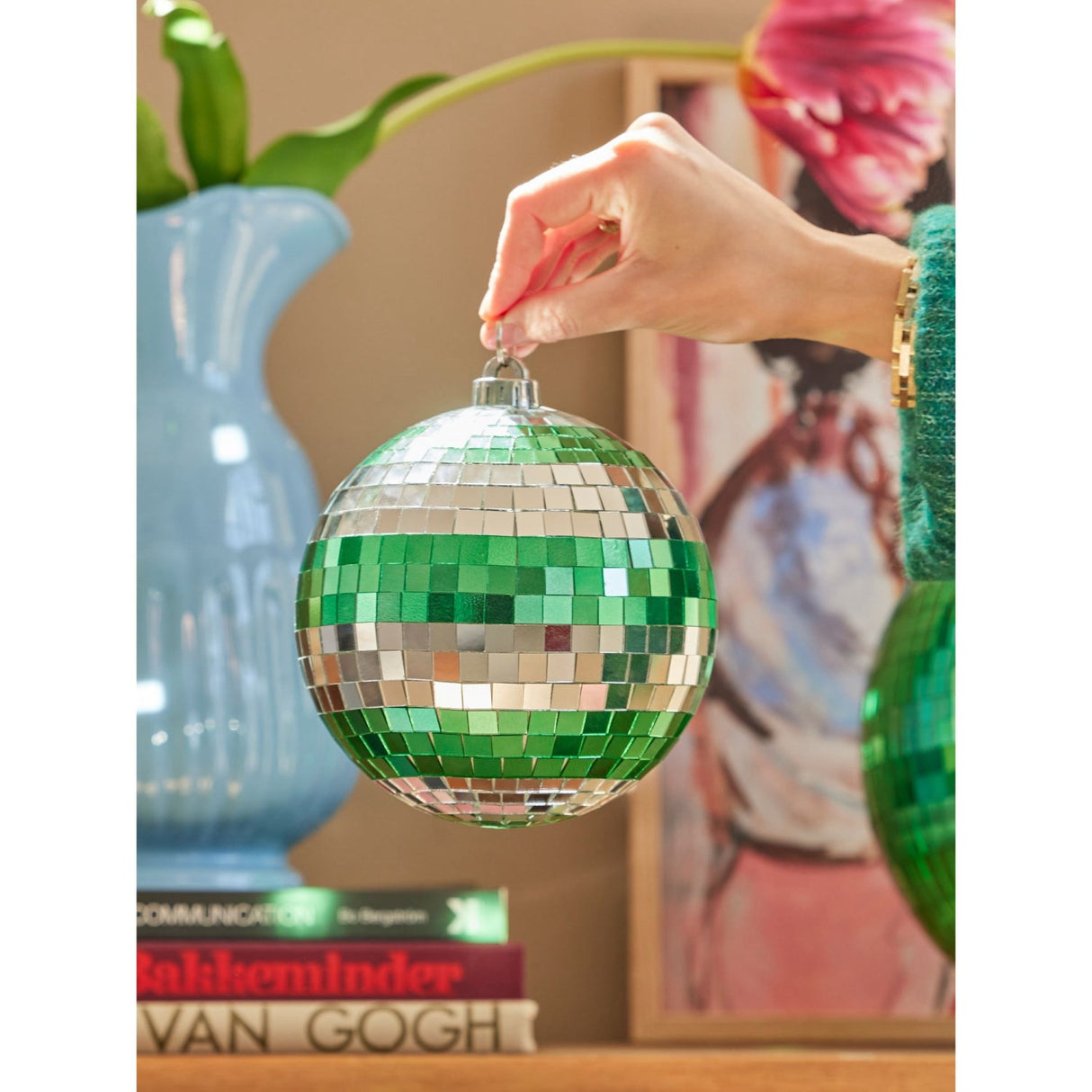 Rice Disco Boll I Dark Green Och Silver Stripes - Medium
