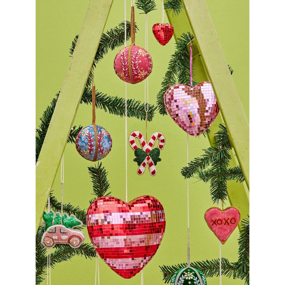 Rice Disco Boll I Heart Shape Med Red Och Pink Stripes - Large