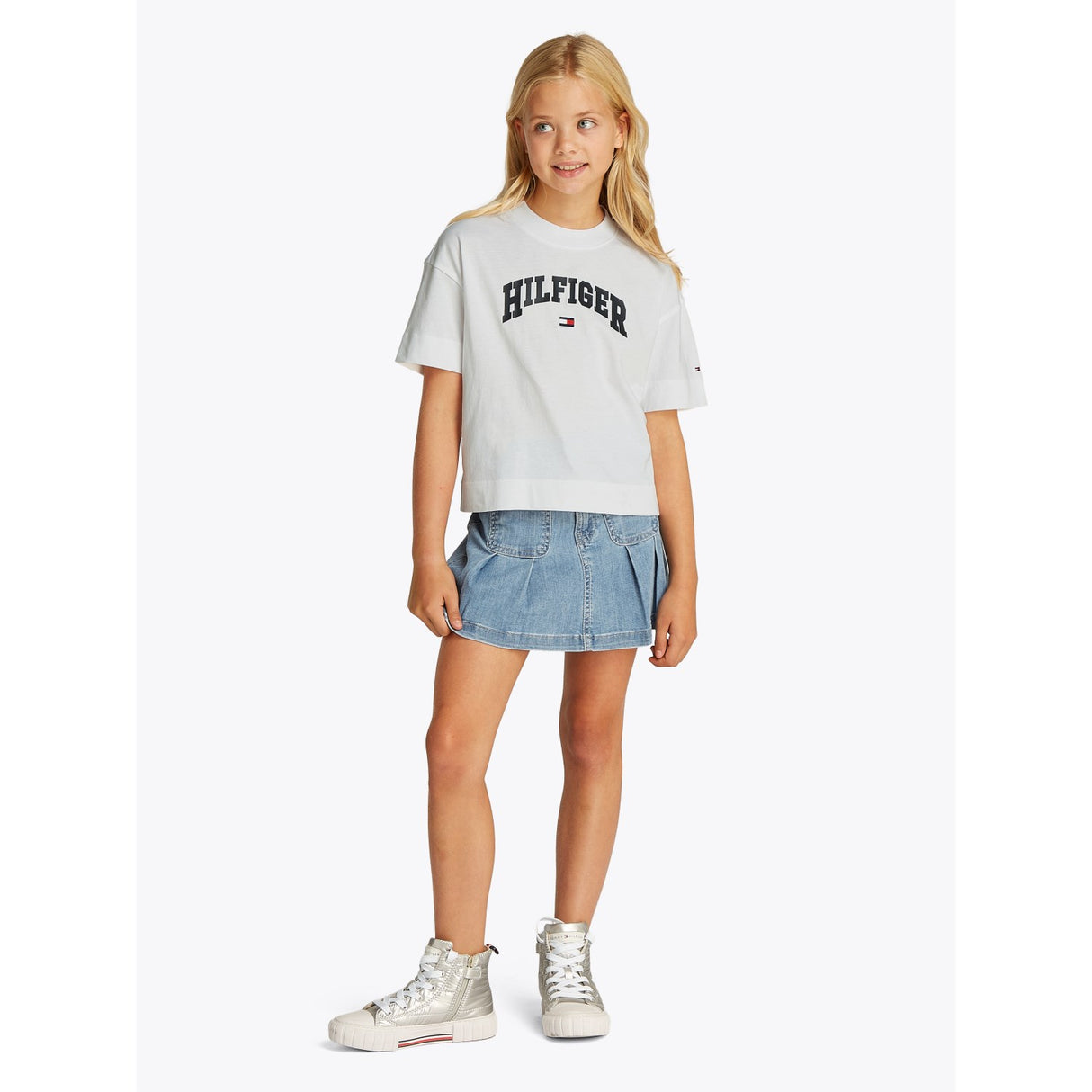 Tommy Hilfiger White Melange Varsity Archive T-Skjorta