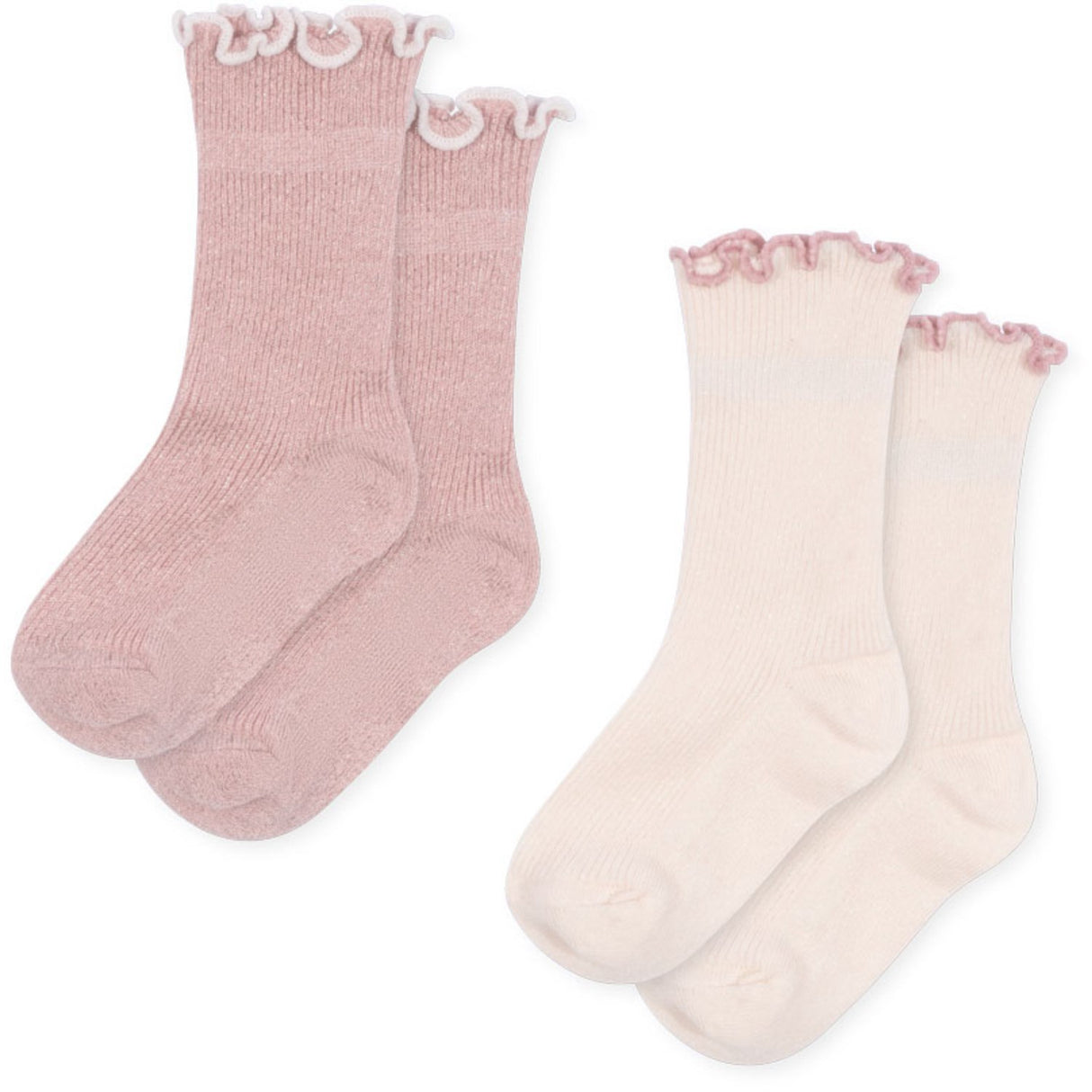 Konges Sløjd Rose/Off White 2 Pack Rib Frill Strumpor
