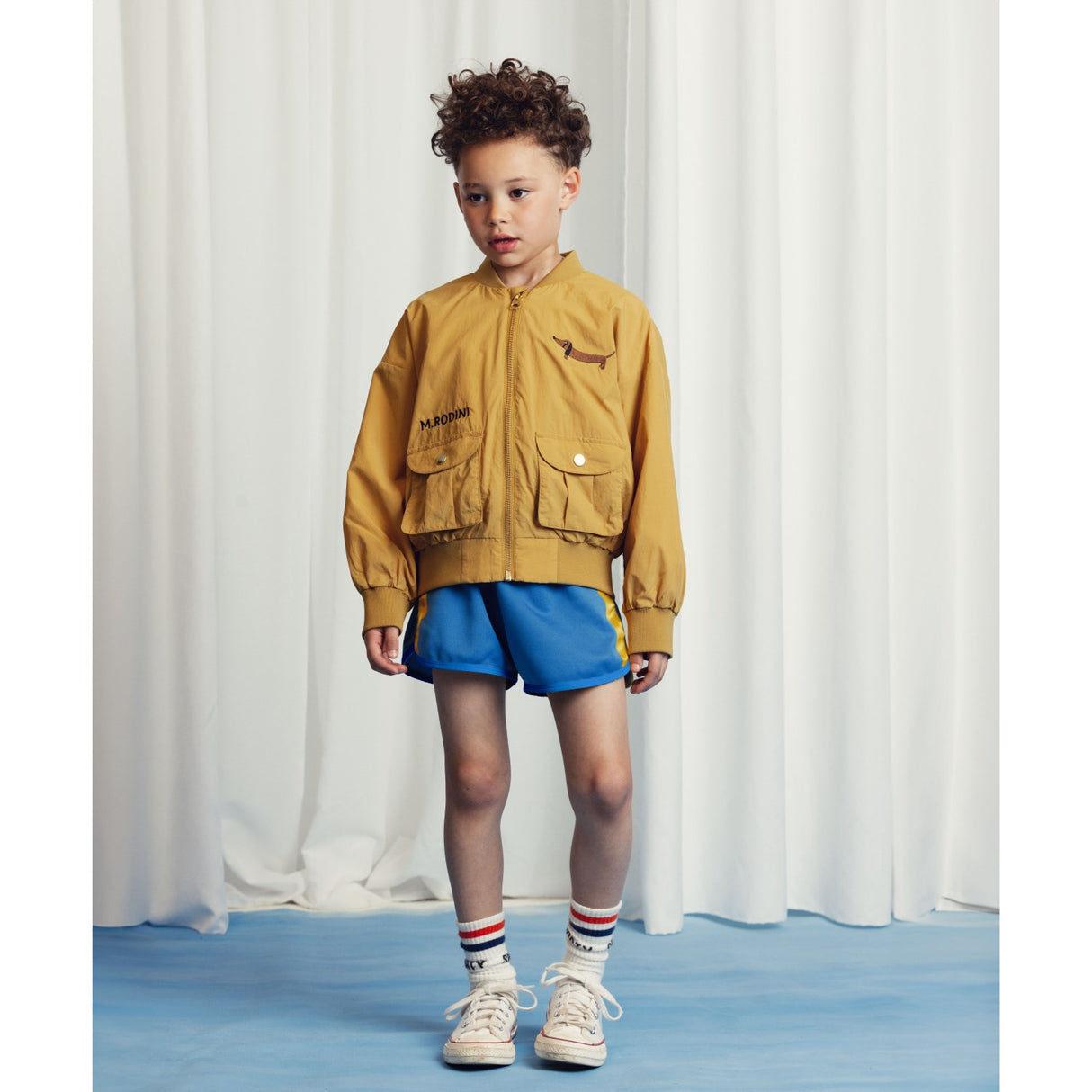 Mini Rodini Beige Dog Nylon Baseball Jacka Embroidery