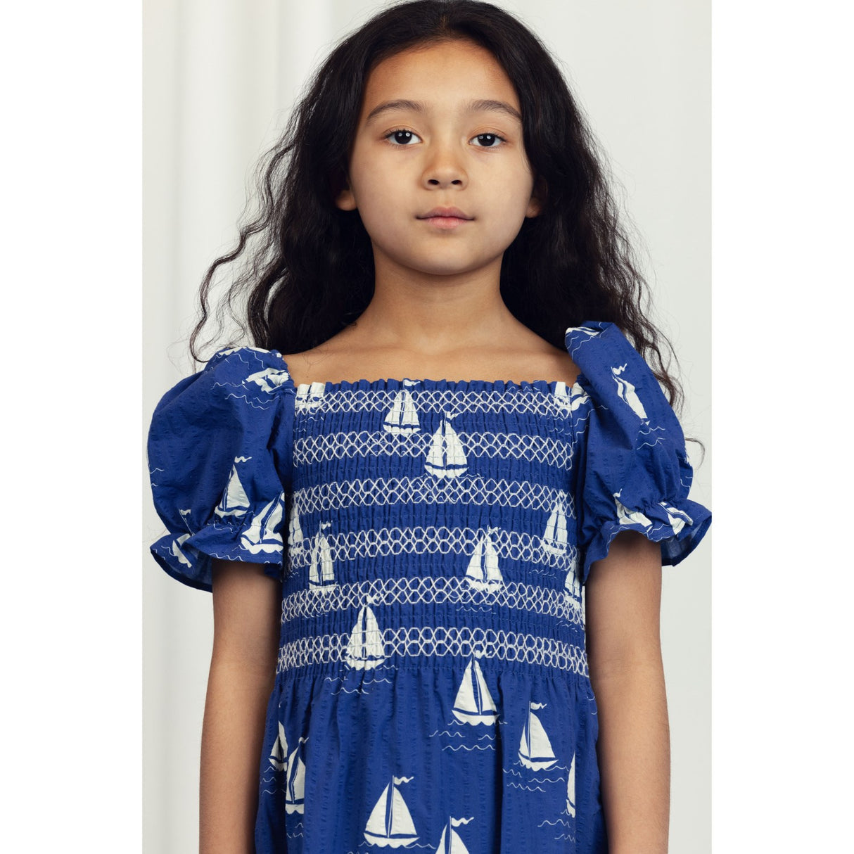 Mini Rodini Blue Sailing Boats AOP Woven Smock Klänning