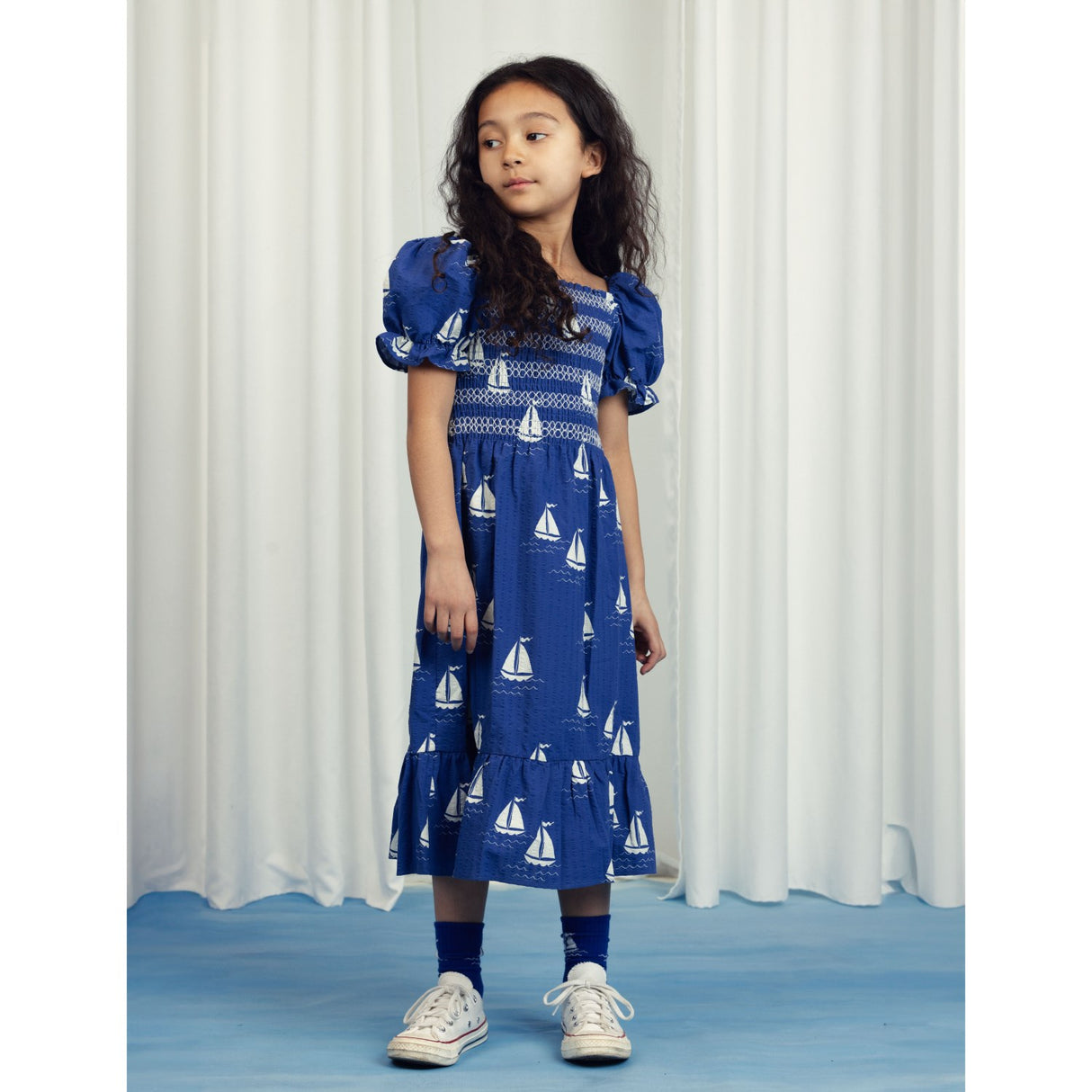 Mini Rodini Blue Sailing Boats AOP Woven Smock Klänning