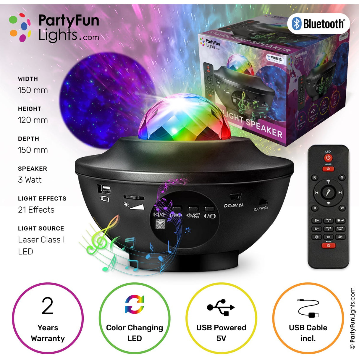 Party Funlight Galaxy Bluetooth-högtalare med fjärrkontroll