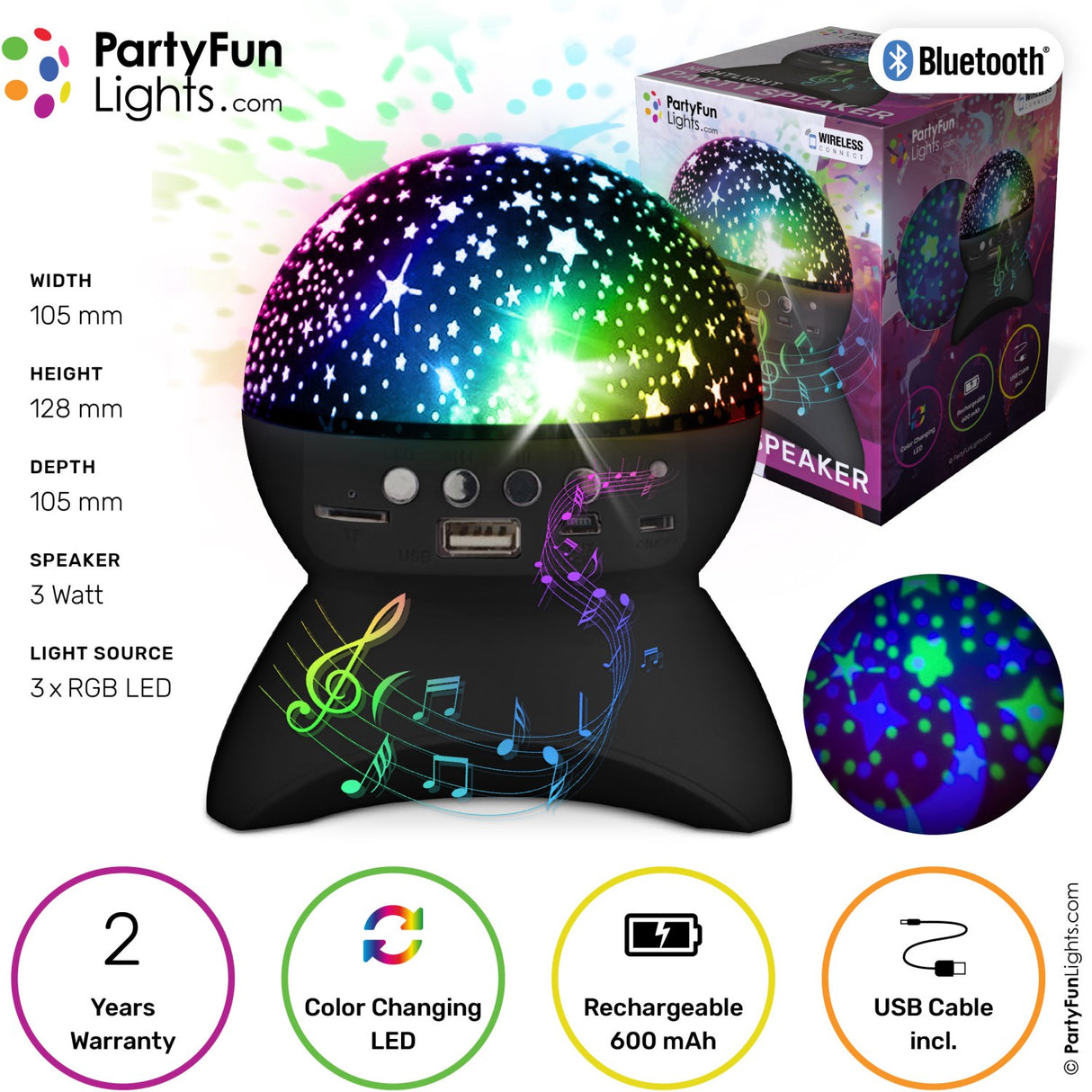 Party Funlight Starry Sky Bluetooth Högtalare - Svart