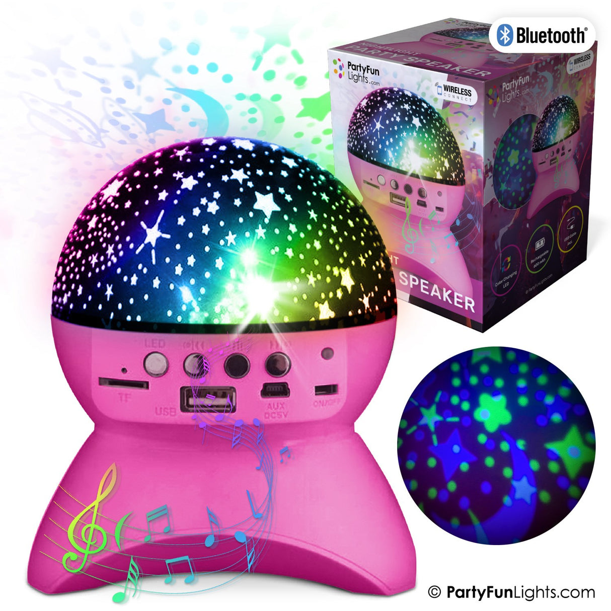 Party Funlight Starry Sky Bluetooth Högtalare - Rosa