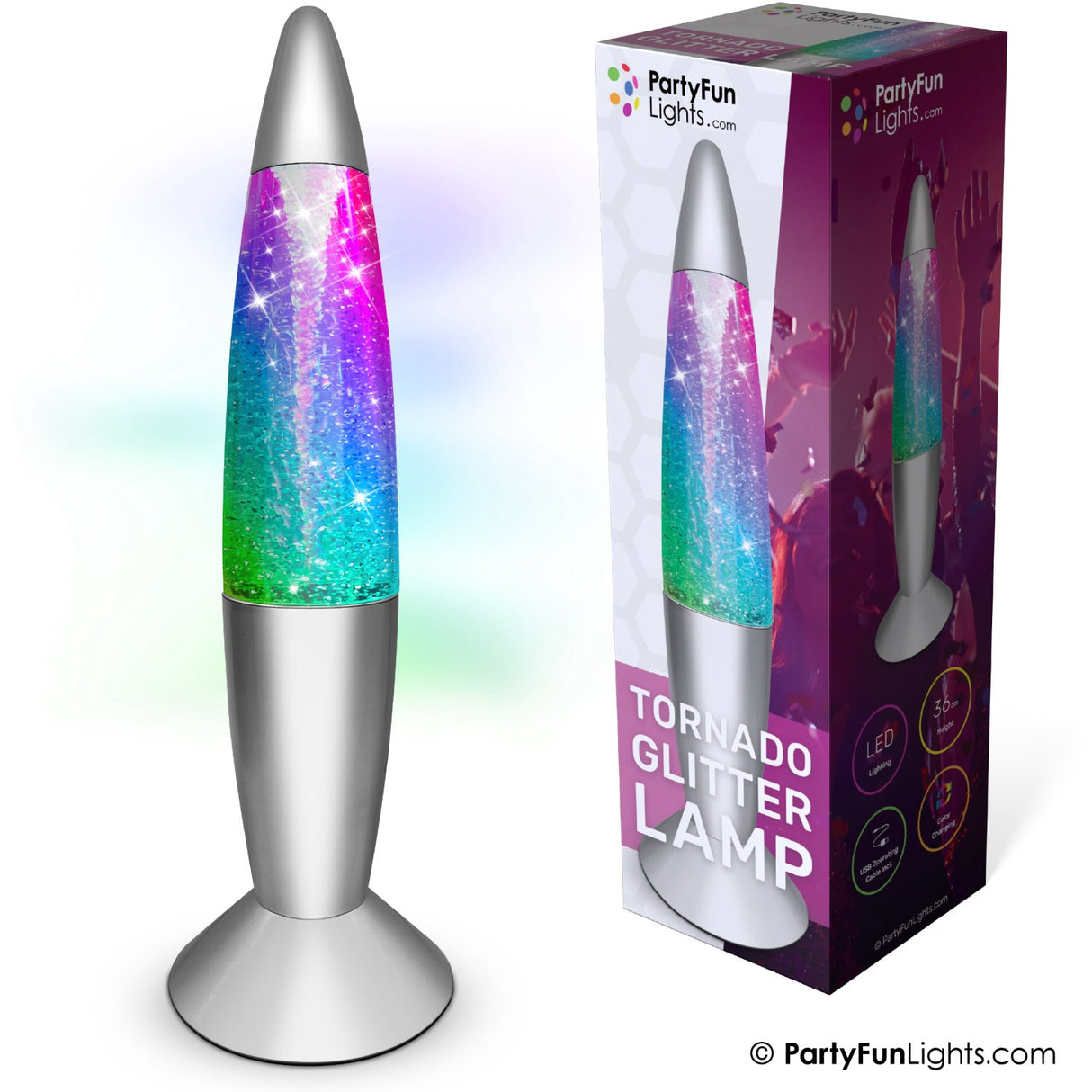 Party Funlight Tornado Glitter Lampa - Flerfärgad H: 36cm