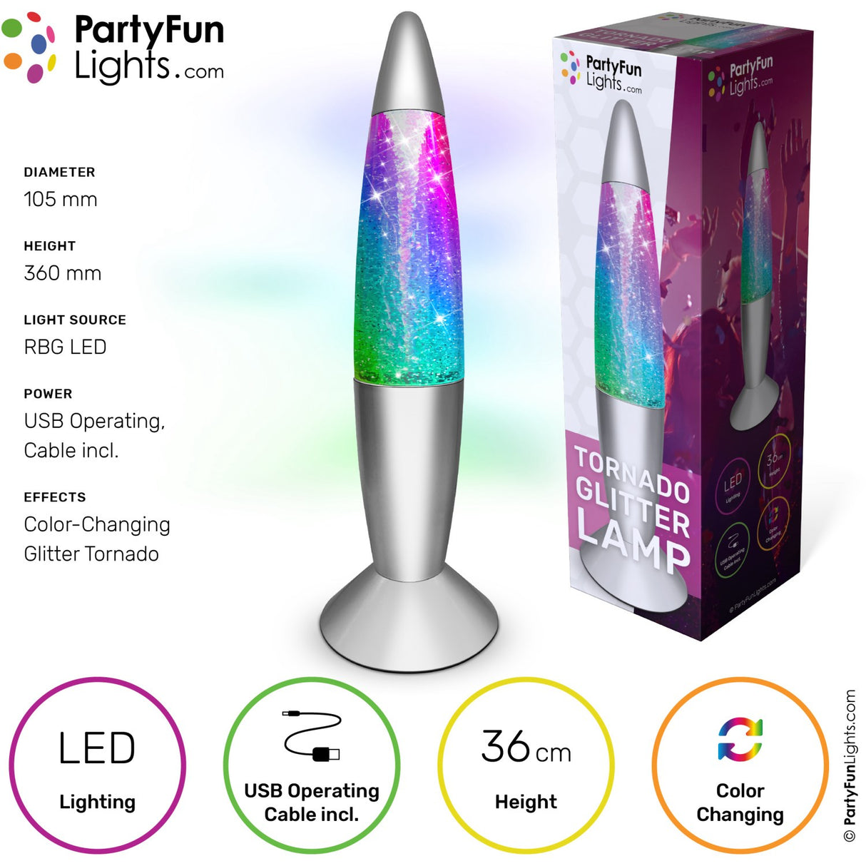 Party Funlight Tornado Glitter Lampa - Flerfärgad H: 36cm