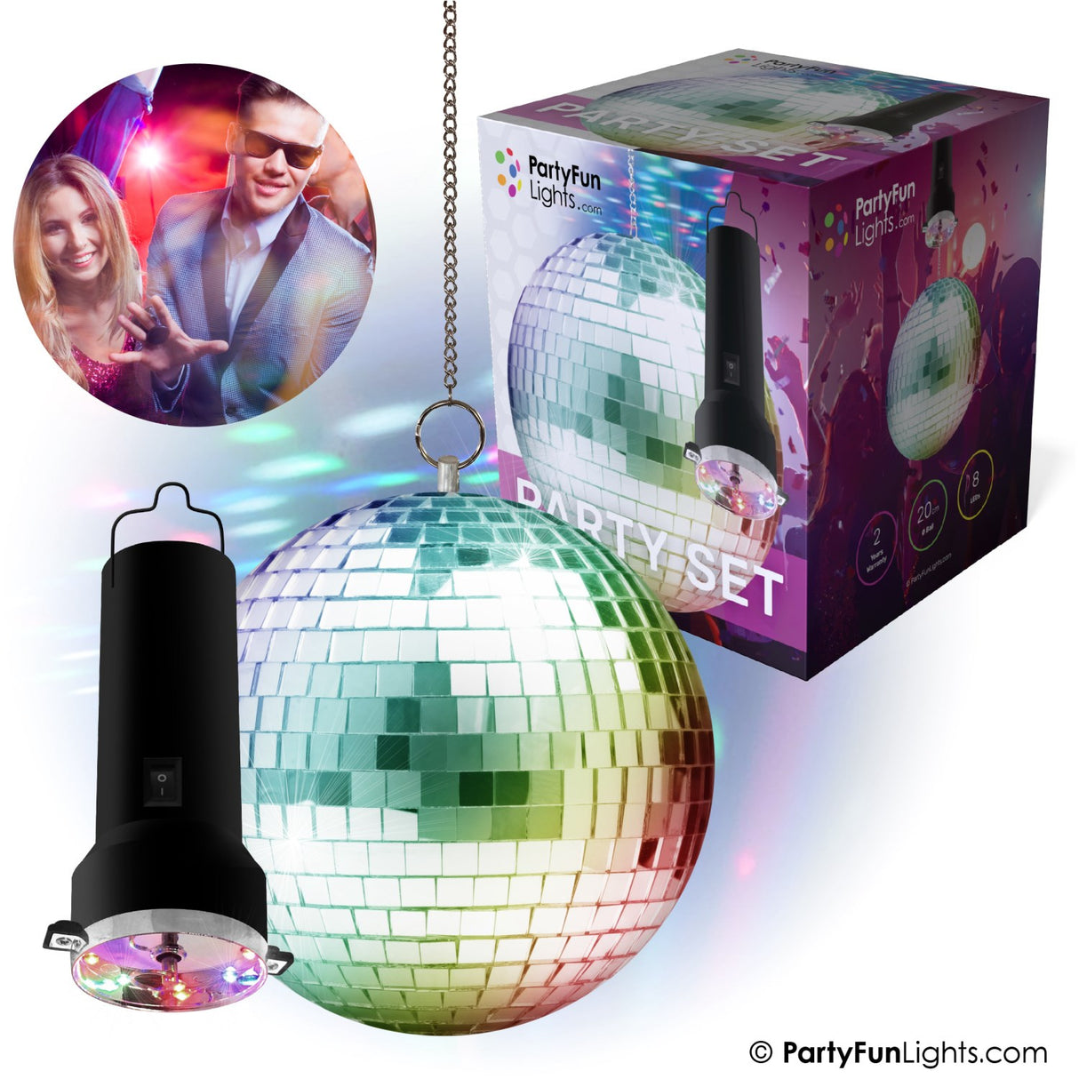 Party Funlight Party Set - Roterande spegelboll med LED och motor