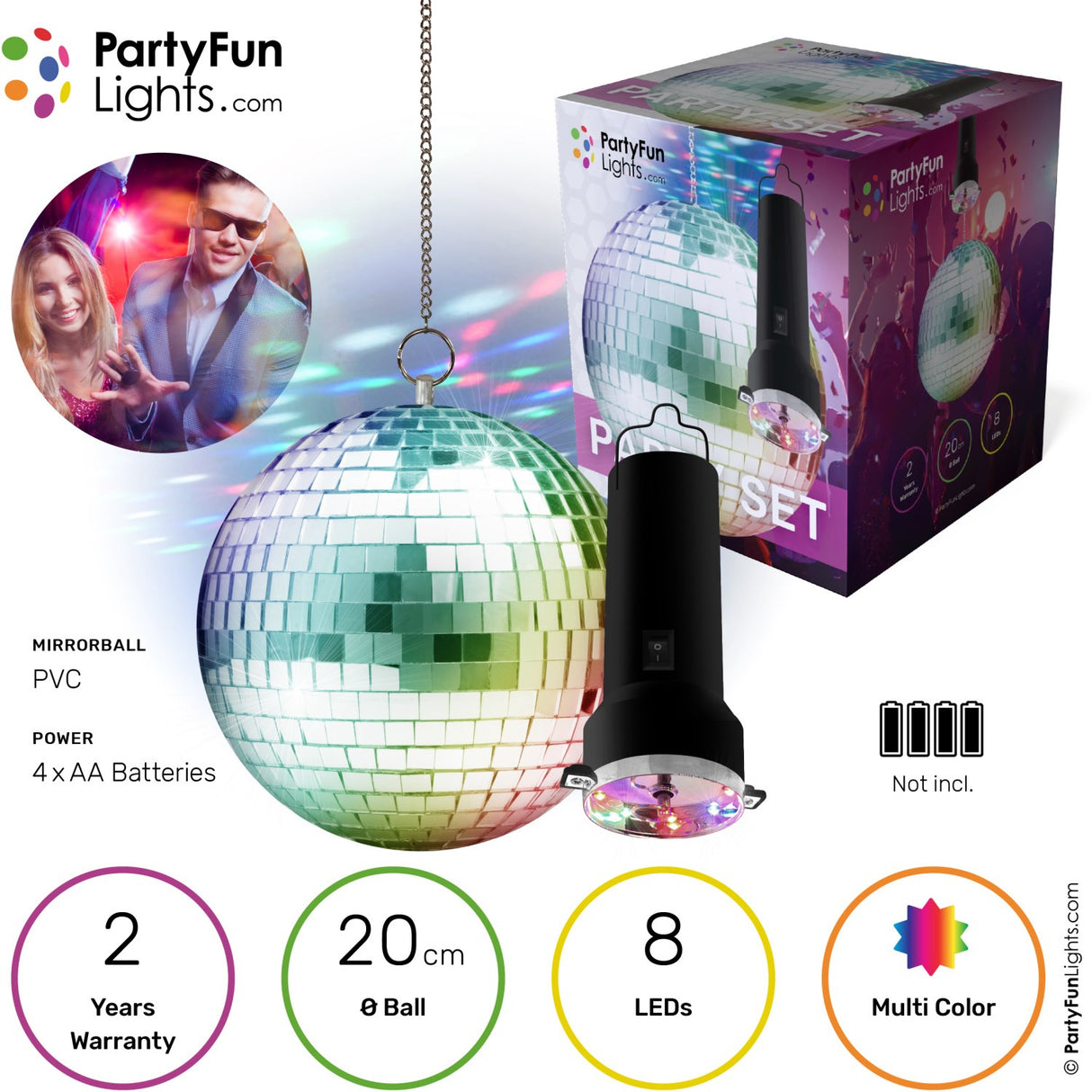 Party Funlight Party Set - Roterande spegelboll med LED och motor