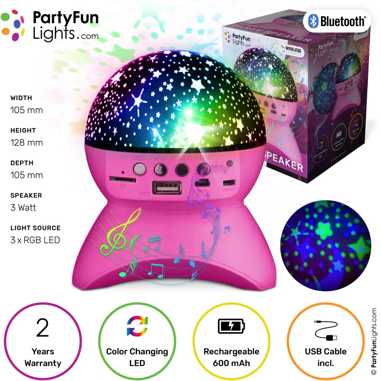Party Funlight Starry Sky Bluetooth Högtalare - Rosa