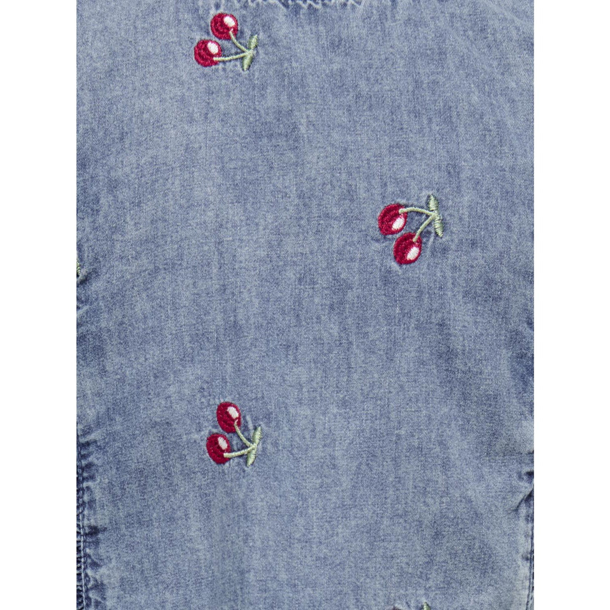 Kids ONLY MINI Medium Blue Denim Cherry Embroidery Dandy Frill Cherry Topp Denim