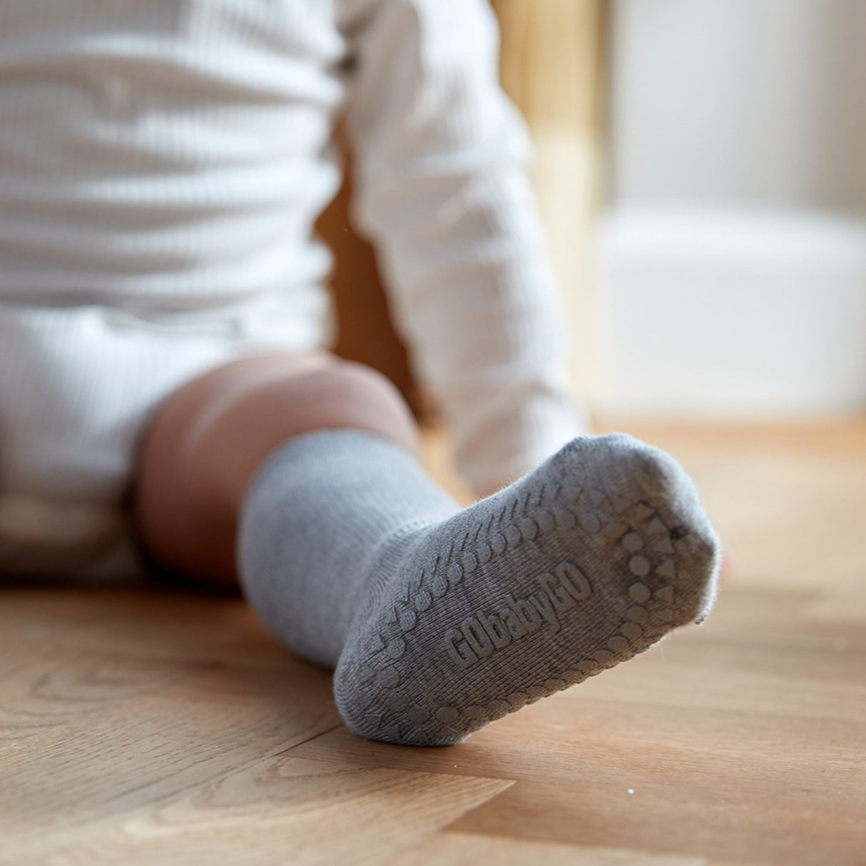 Gobabygo Grey Melange Non-Slip Strumpor Bambu