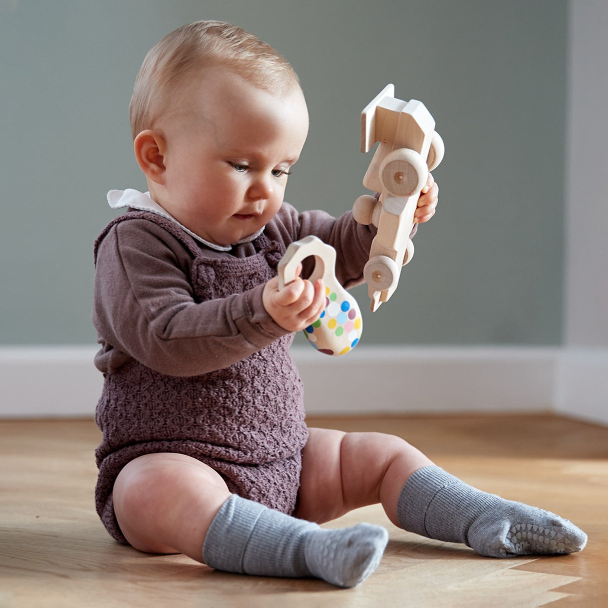 Gobabygo Grey Melange Non-Slip Strumpor Bambu