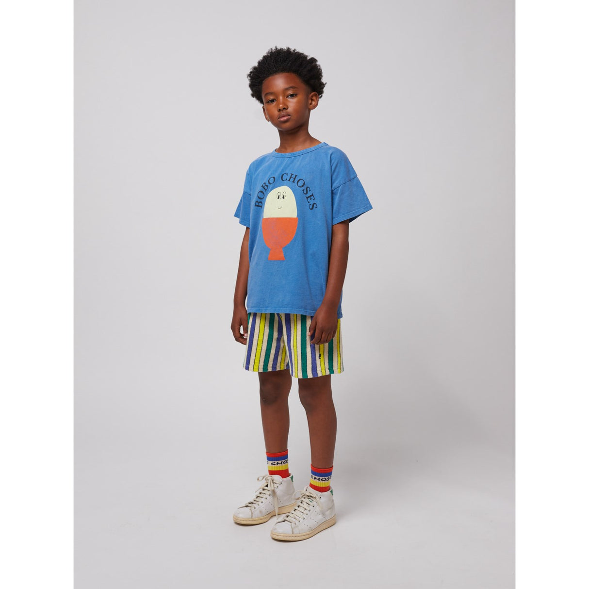 Bobo Choses Offwhite Multicolor Stripes Terry Cloth Bermuda Shorts
