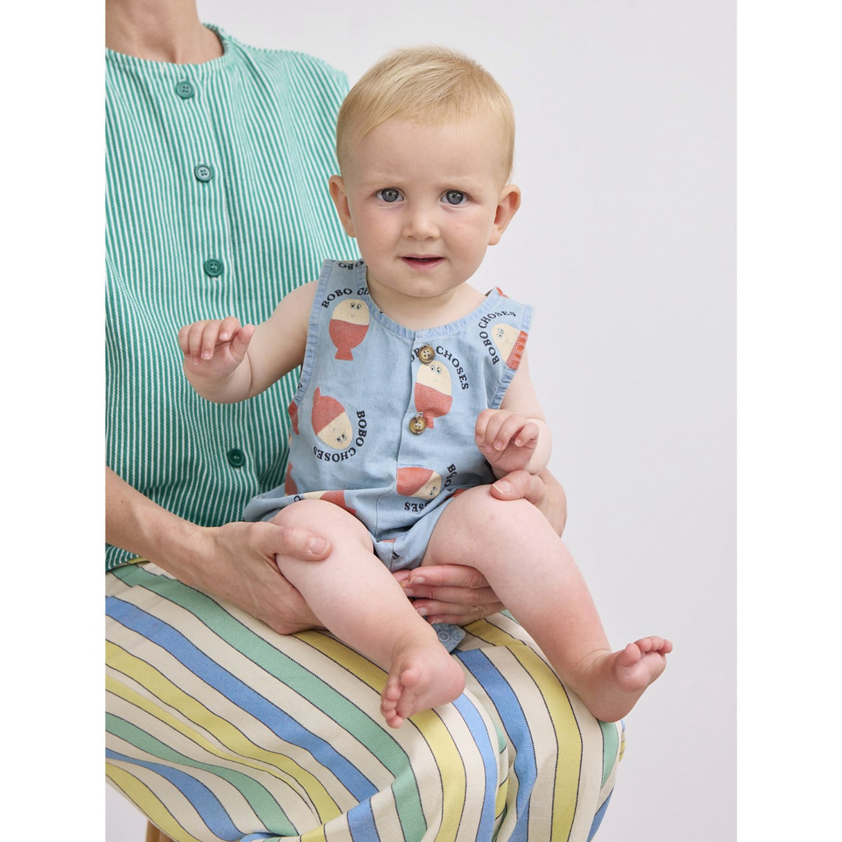 Bobo Choses Ljus Blue Morning Egg All Över Denim Playsuit