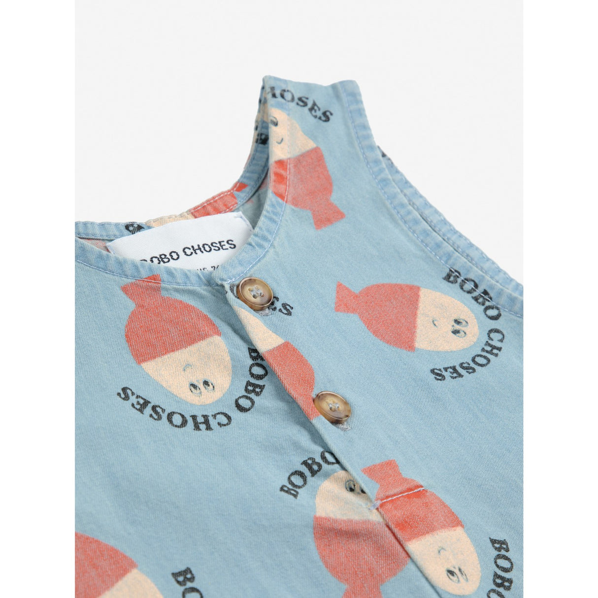 Bobo Choses Ljus Blue Morning Egg All Över Denim Playsuit
