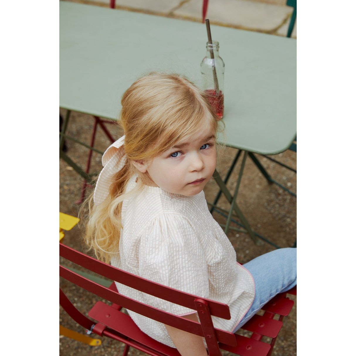 COPENHAGEN COLORS Dusty Rose W Cream Stripe W. Pink Seersucker Blus W. Contrast Edge