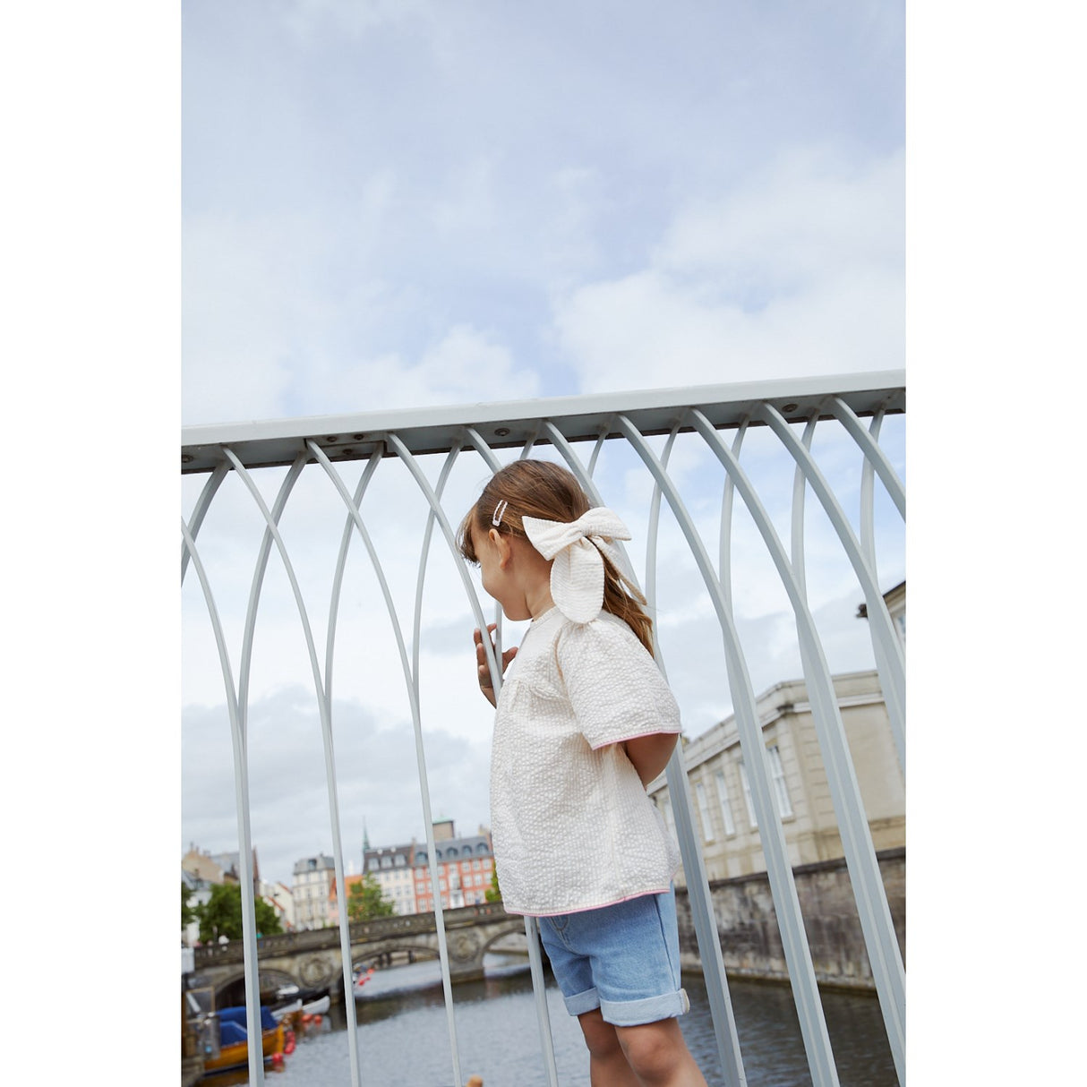 COPENHAGEN COLORS Dusty Rose W Cream Stripe W. Pink Seersucker Blus W. Contrast Edge