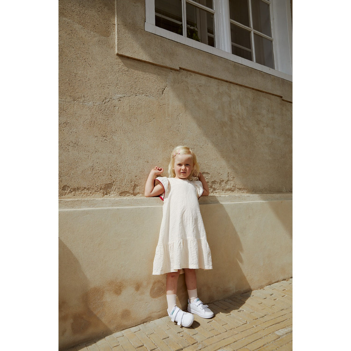 COPENHAGEN COLORS Dusty Rose W Cream Stripe W. Berry Seersucker Klänning W. Frill Ärmar