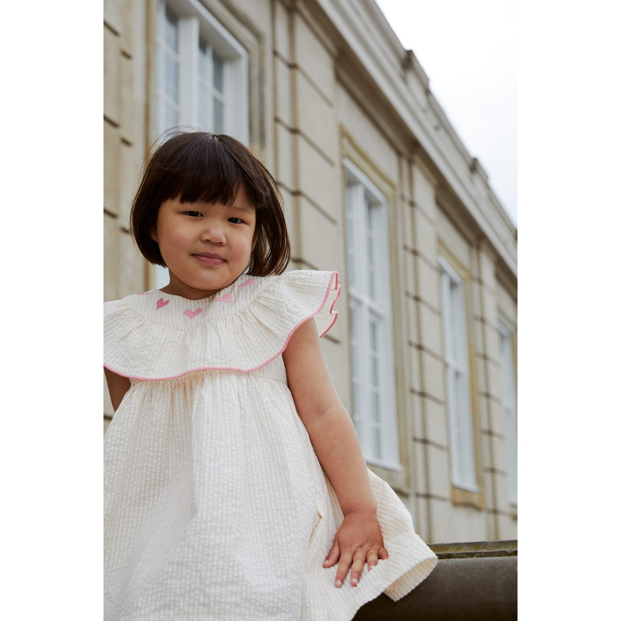 COPENHAGEN COLORS Dusty Rose W Cream Stripe W. Pink Seersucker Klänning W. Heart