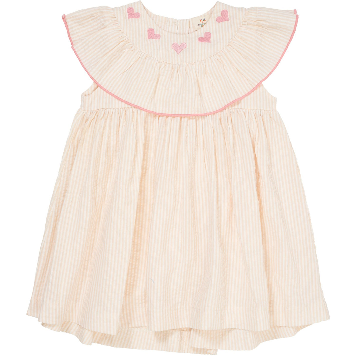 COPENHAGEN COLORS Dusty Rose W Cream Stripe W. Pink Seersucker Klänning W. Heart