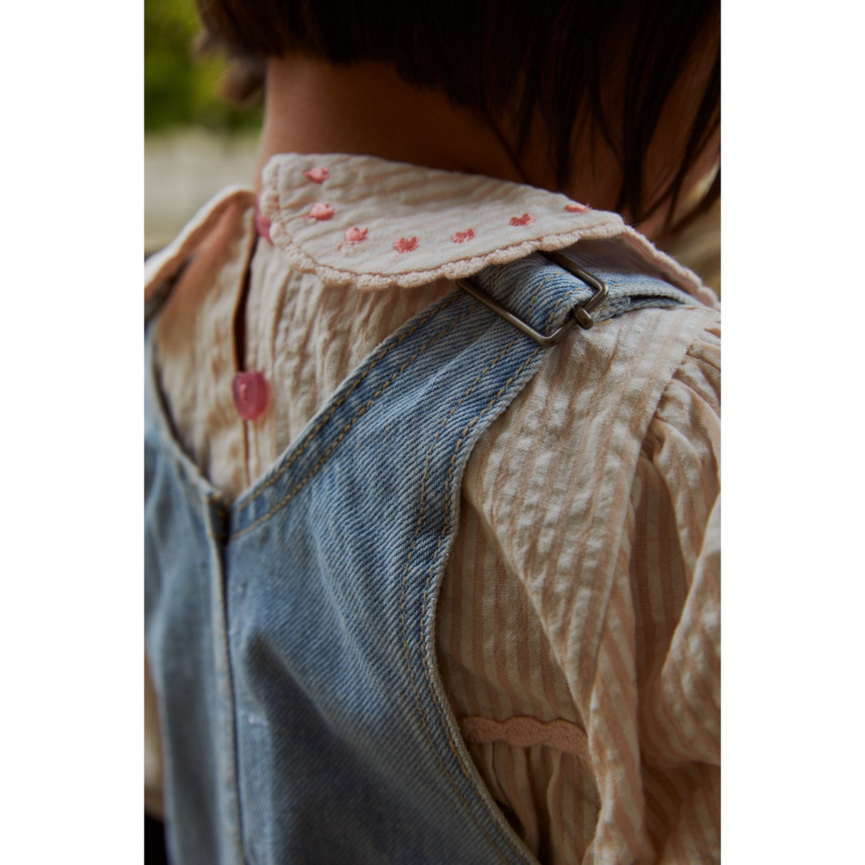 COPENHAGEN COLORS Dusty Rose W Cream Stripe W. Pink Seersucker Ls Tunic W. Hearts