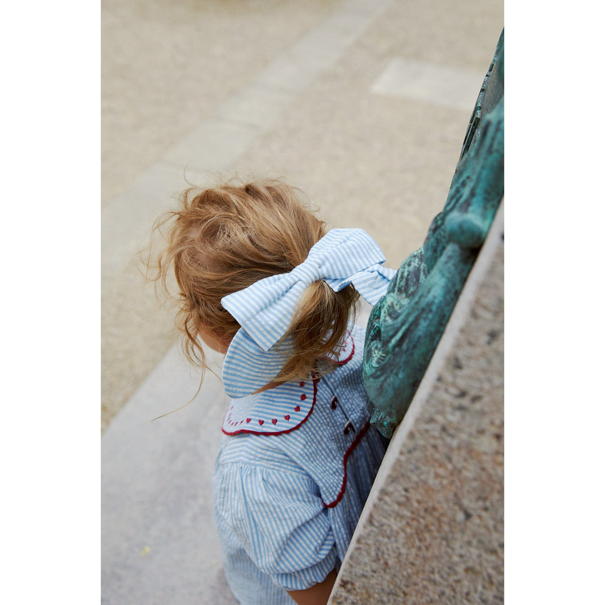 COPENHAGEN COLORS Sky Blue W Cream Stripe W. Berry Seersucker Ls Tunic W. Hearts