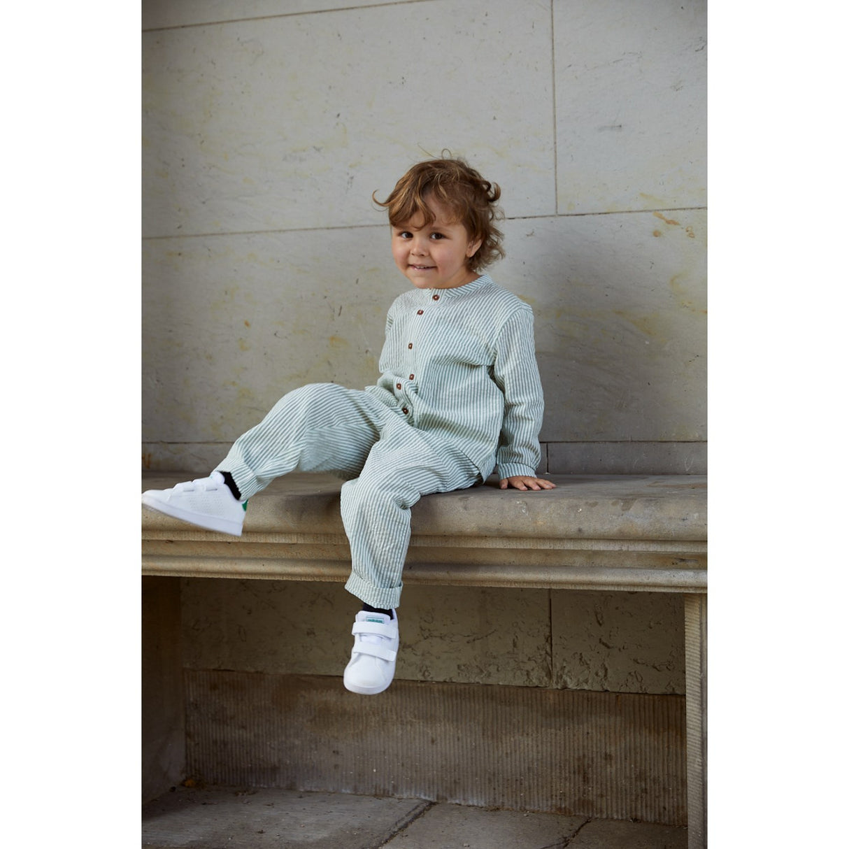 COPENHAGEN COLORS Green W Cream Stripe Seersucker Byxor