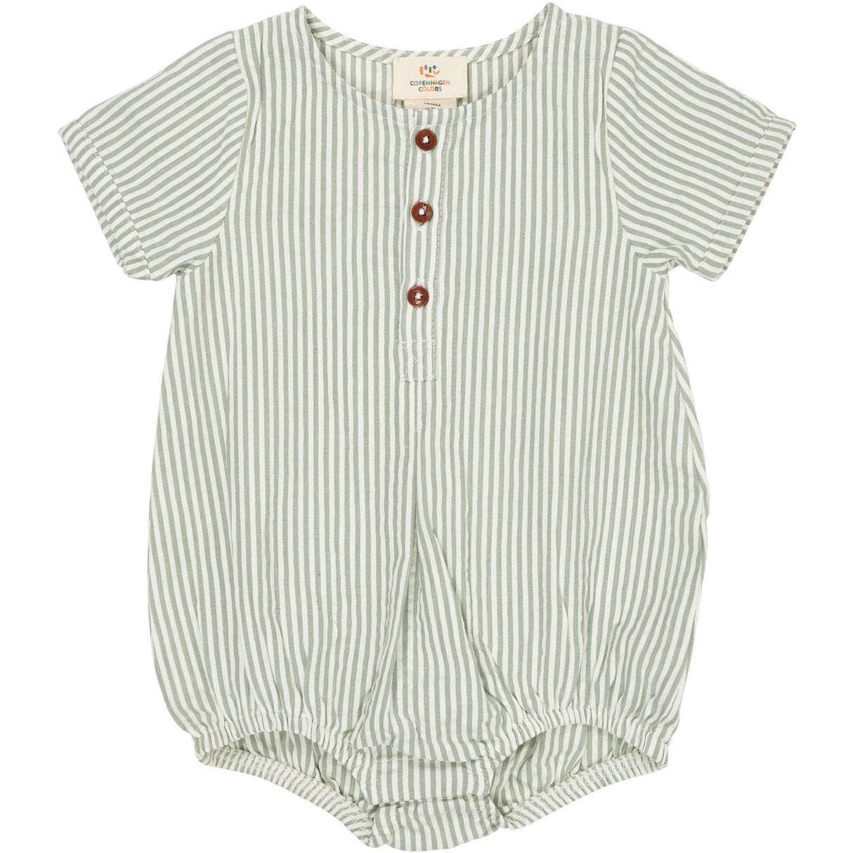 COPENHAGEN COLORS Green W Cream Stripe Seersucker Romper W. Ärmar