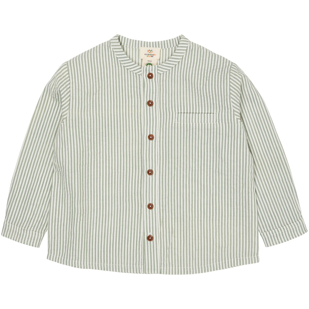 COPENHAGEN COLORS Green W Cream Stripe Seersucker Skjorta W. Placket