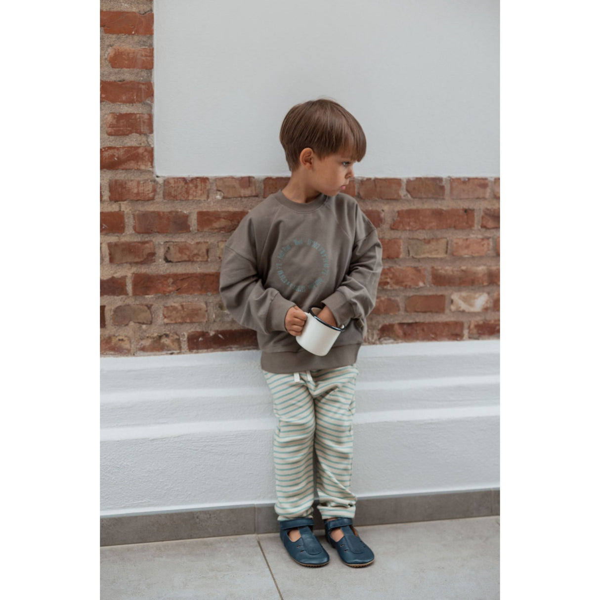 Petit Piao Granite Green/Dark Off White Byxor Modal Striped