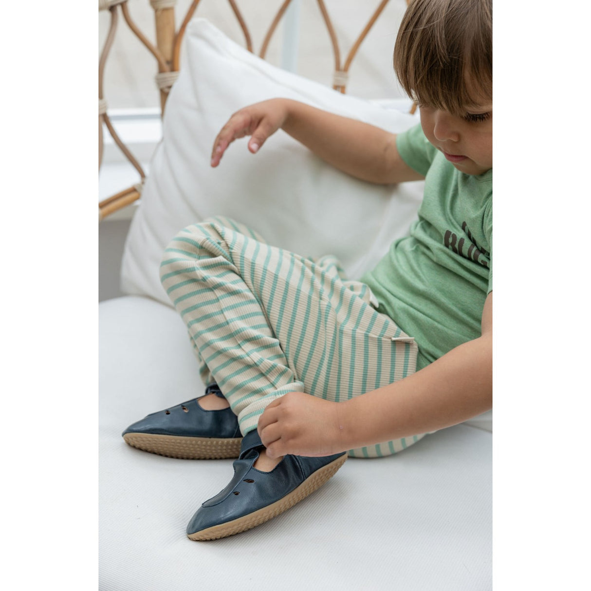 Petit Piao Granite Green/Dark Off White Byxor Modal Striped