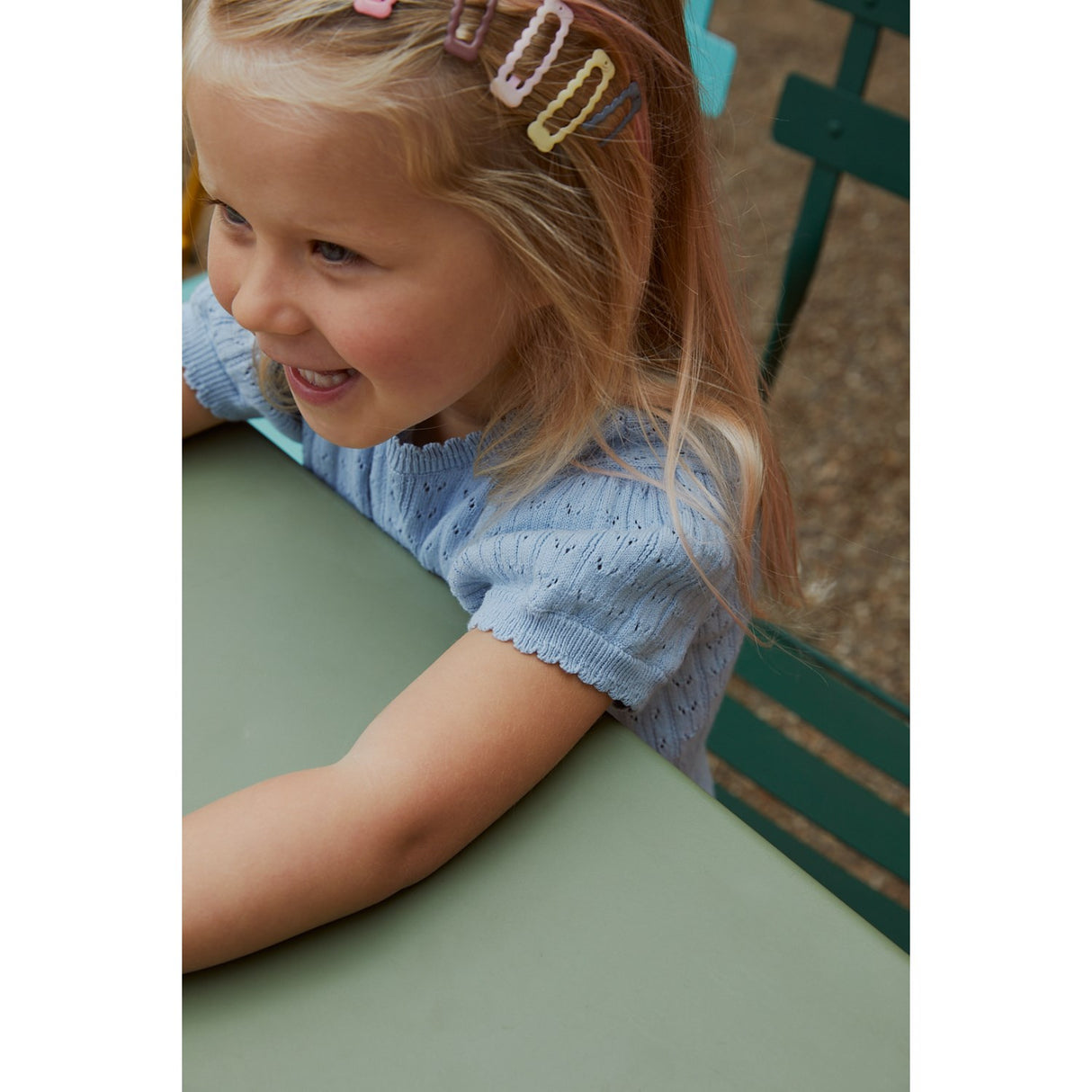 COPENHAGEN COLORS Dusty Blue Stickad Pointelle Blus