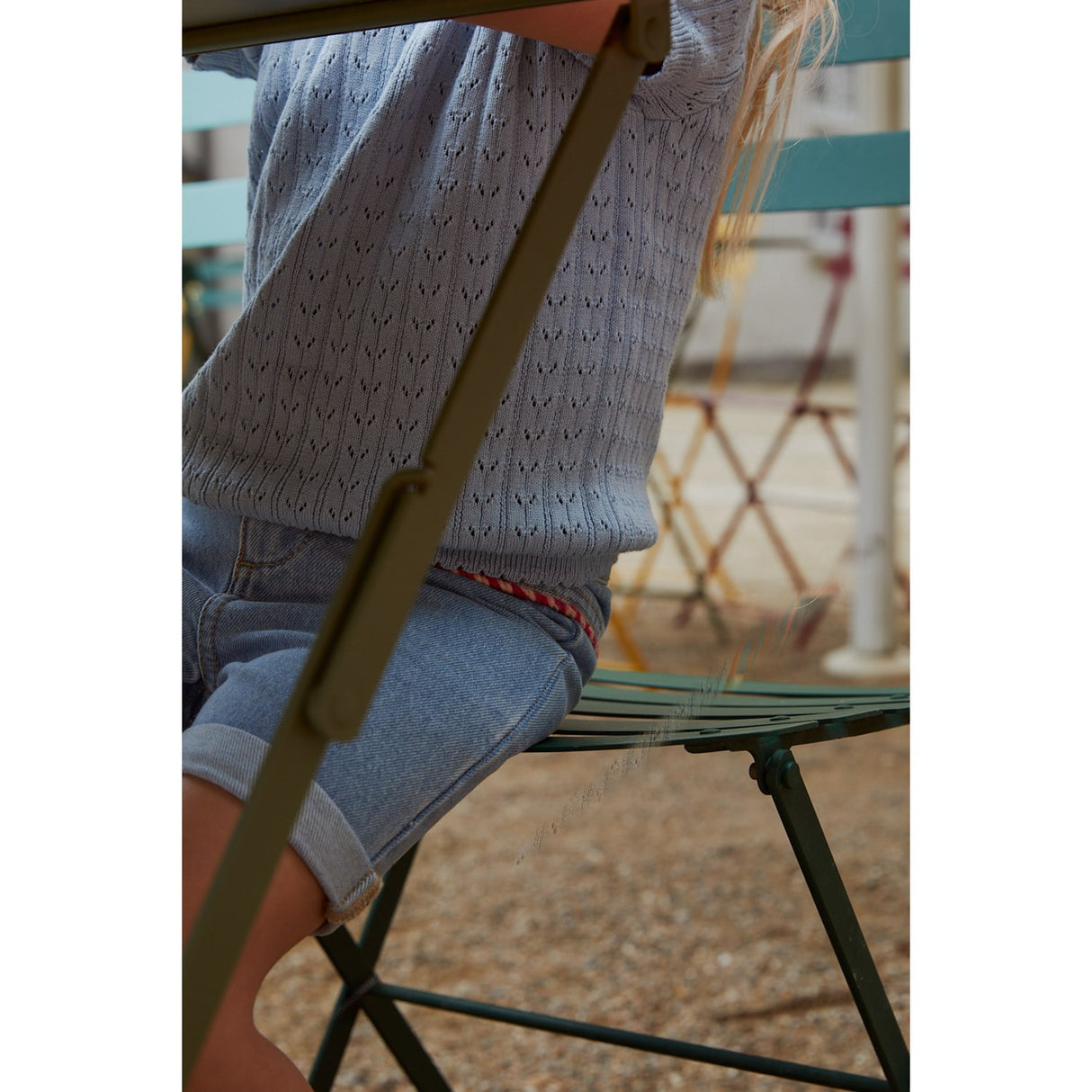 COPENHAGEN COLORS Dusty Blue Stickad Pointelle Blus