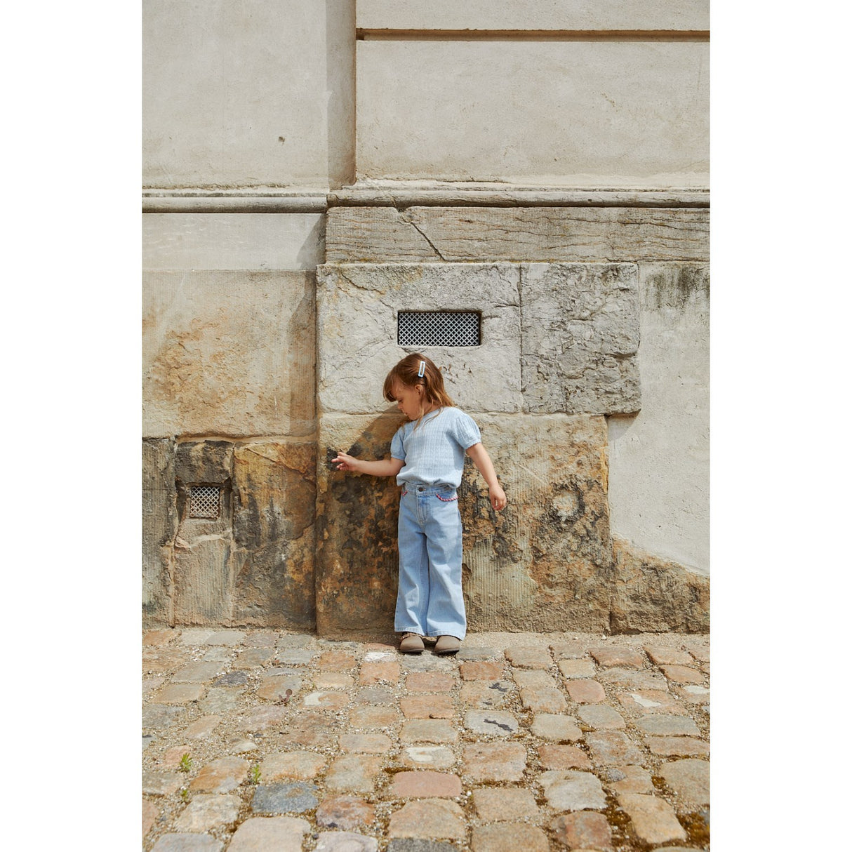 COPENHAGEN COLORS Dusty Blue Stickad Pointelle Blus