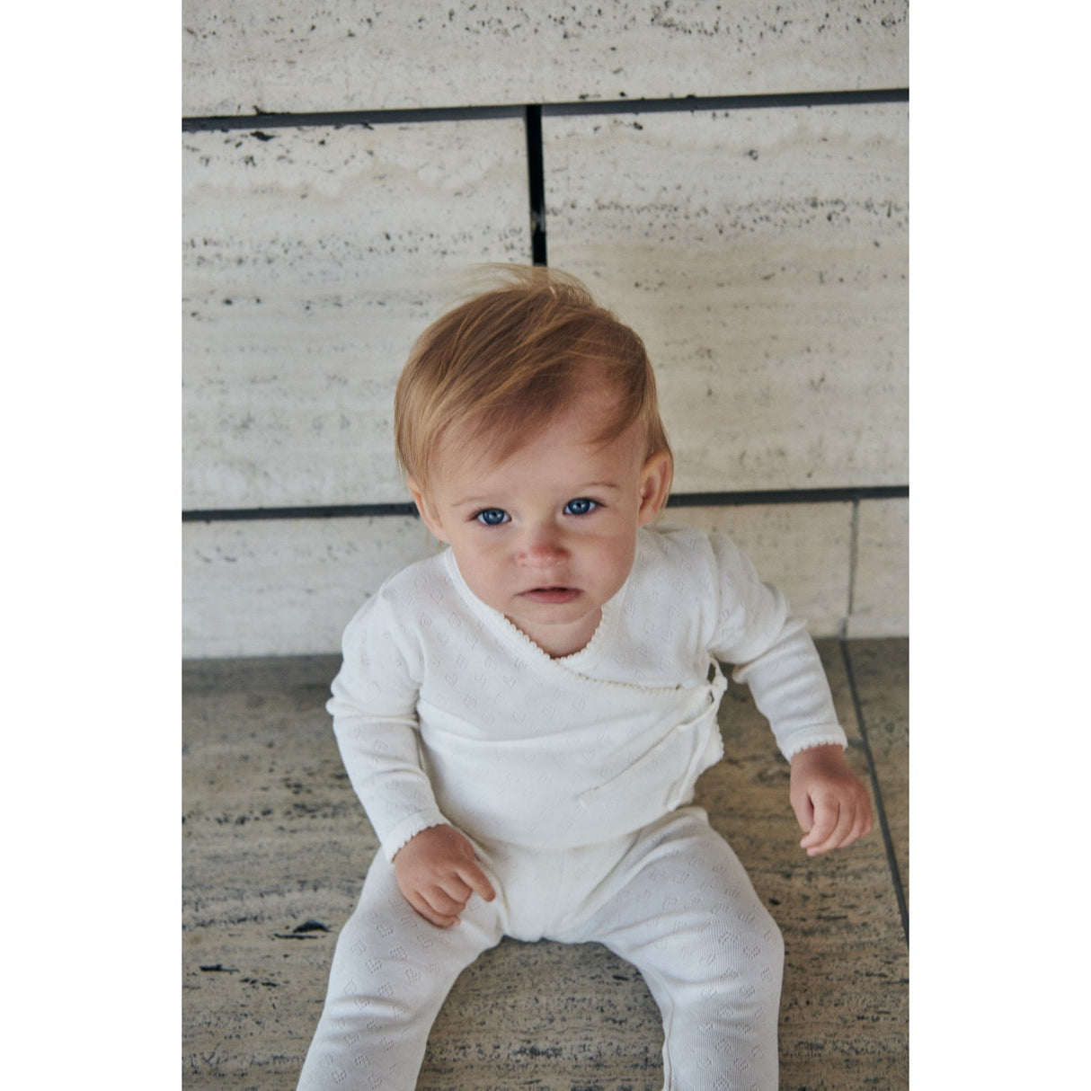 COPENHAGEN COLORS Cream Pointelle Heart Crossover Body Ls