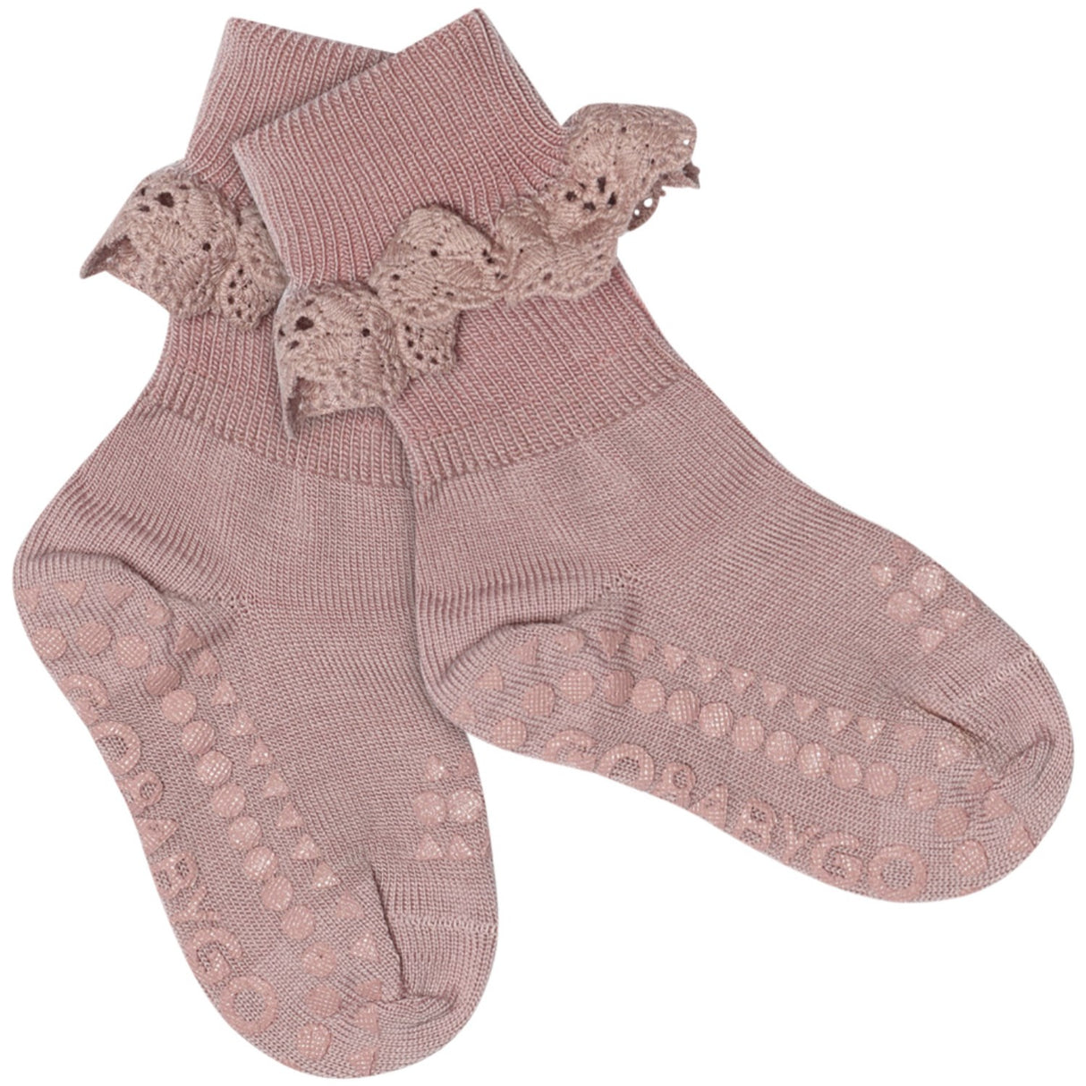 Gobabygo Rose Blush Non-Slip Strumpor I Merino Ull Lace