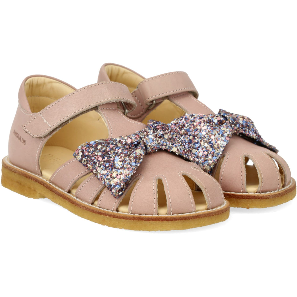 Angulus Rosebud/Pastel multi glitter Sandal Med Glittersløjfe Og Kardborrebandlukning