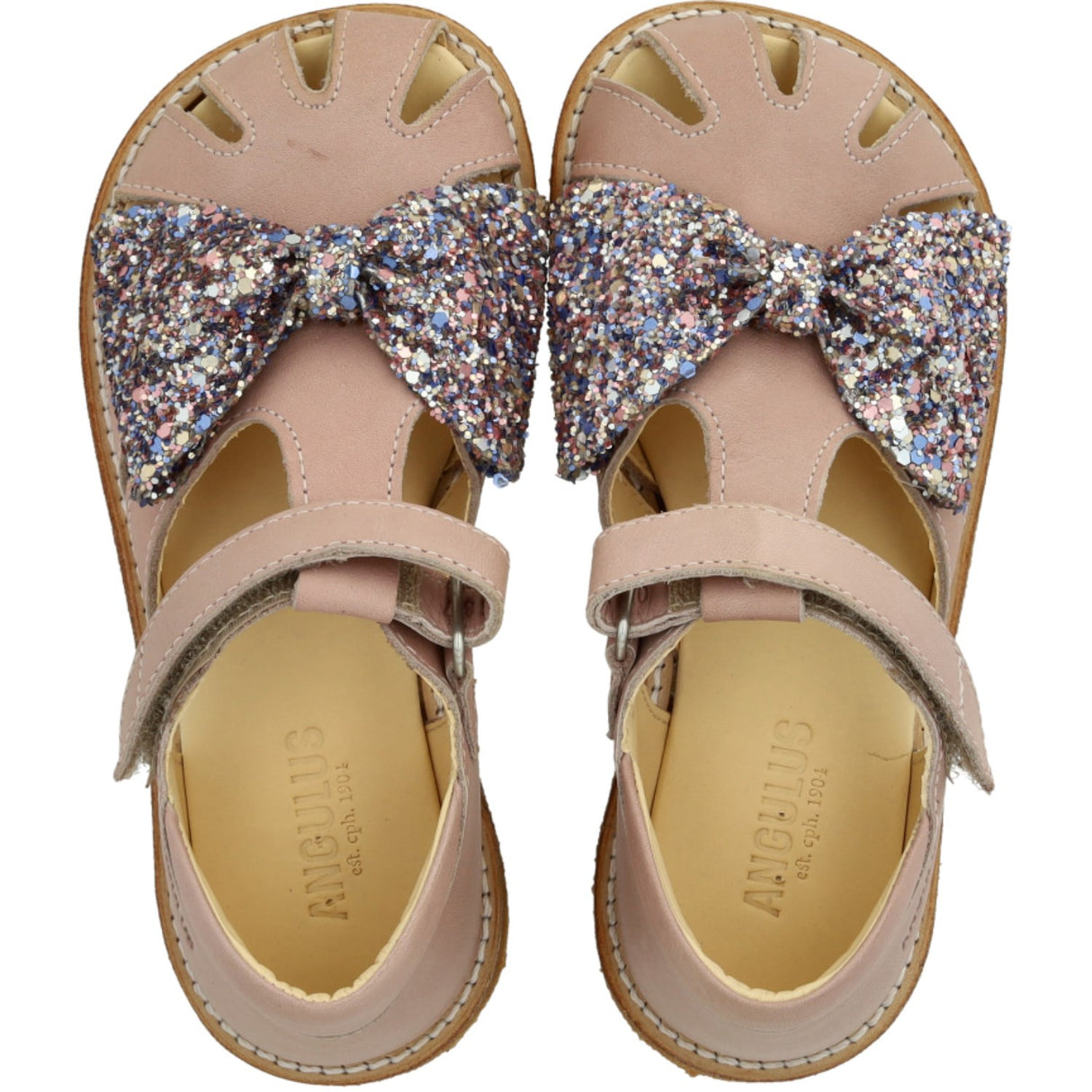 Angulus Rosebud/Pastel multi glitter Sandal Med Glittersløjfe Og Kardborrebandlukning
