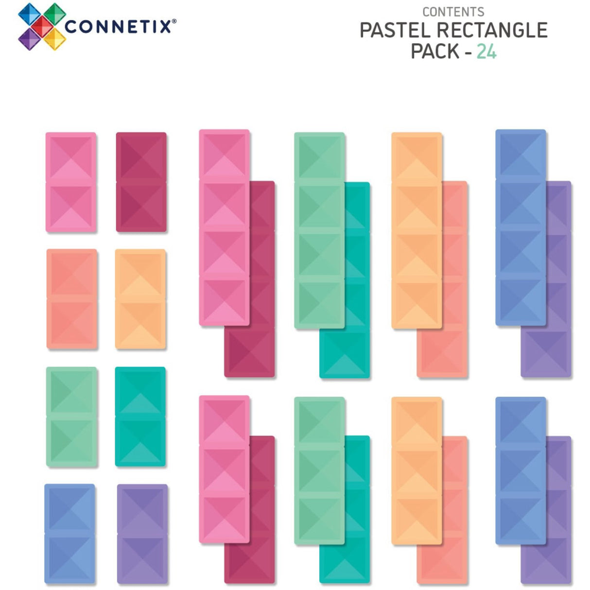 Connetix Pastel Rectangle Pack 24 Styks