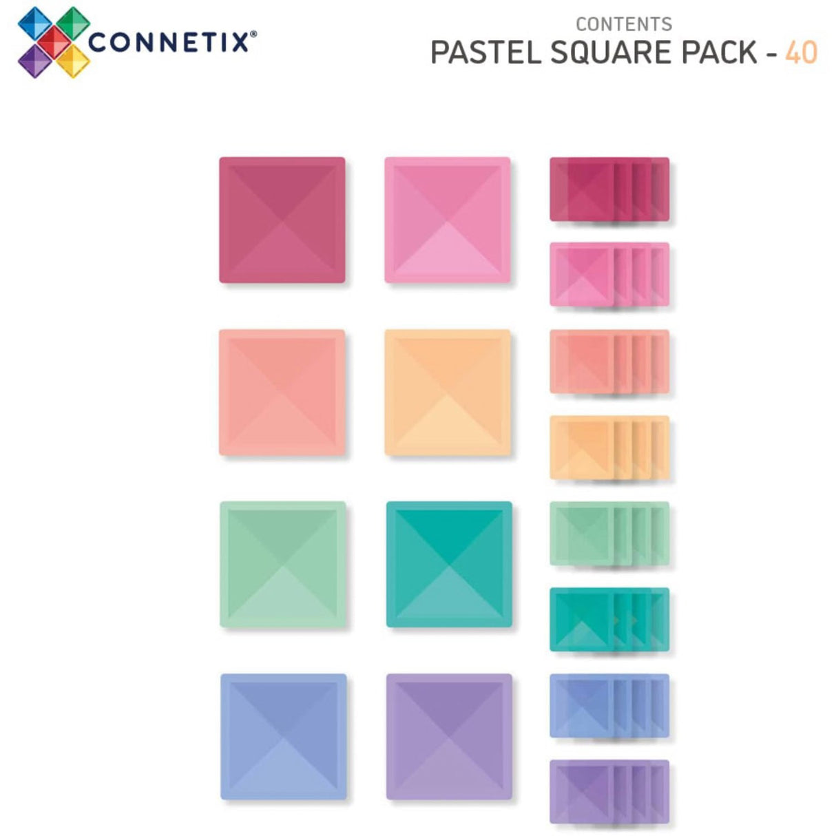 Connetix Pastel Square Pack 40 Styks
