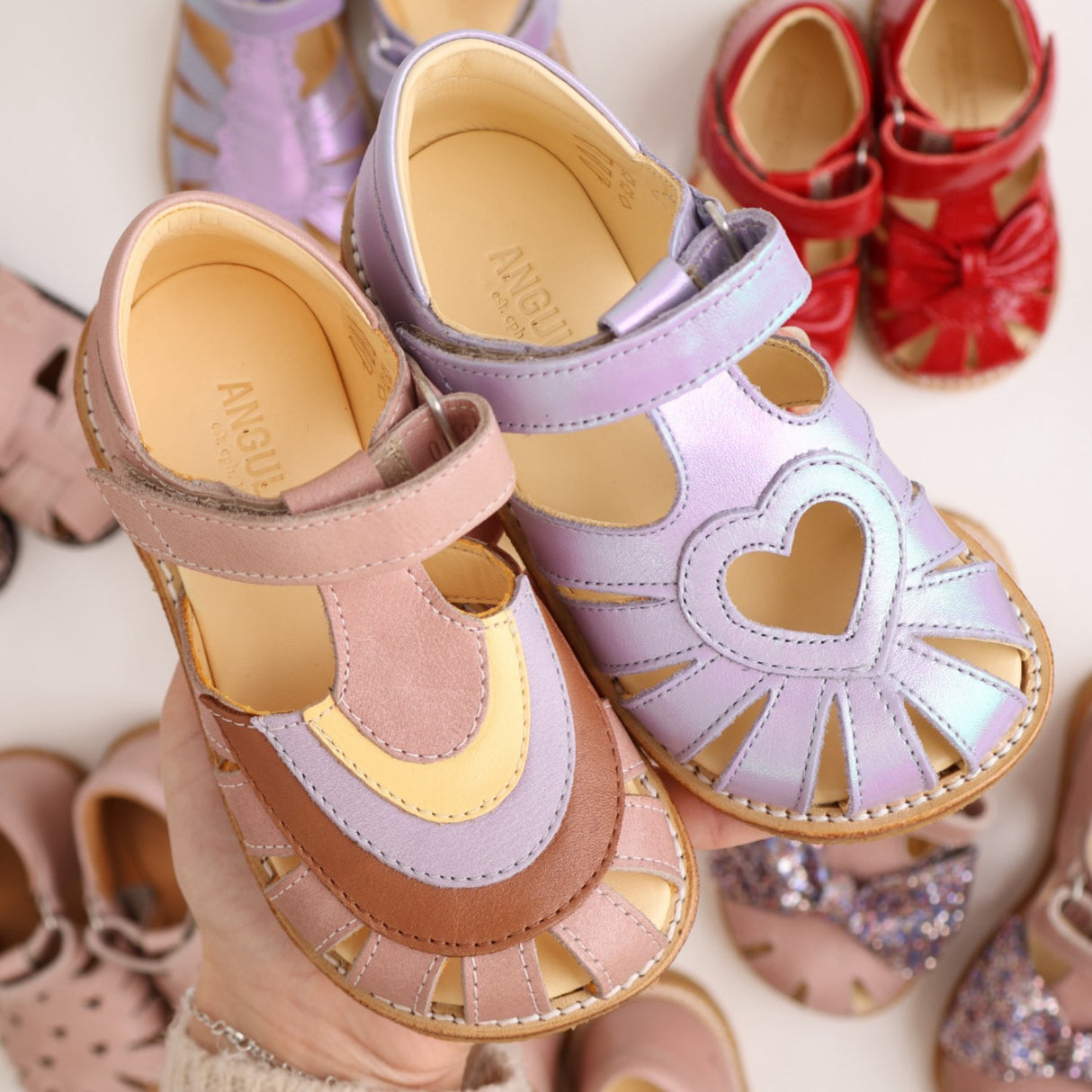 Angulus Iridescent Lilac Shine Hjertesandal Med Kardborrebandlukning