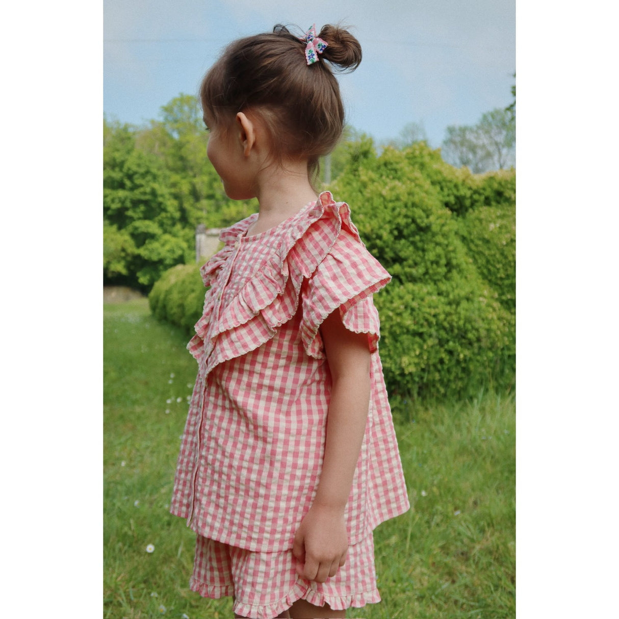 Konges Sløjd Flamingo Plume Check Kim Frill Ss Skjorta Gots