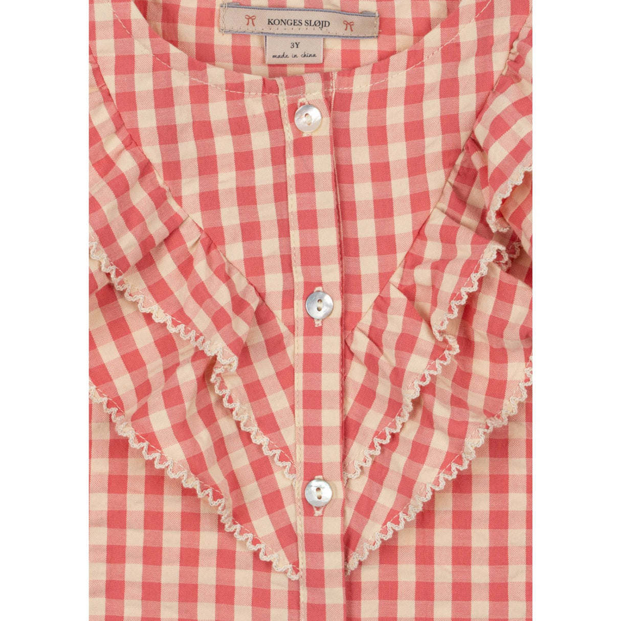 Konges Sløjd Flamingo Plume Check Kim Frill Ss Skjorta Gots