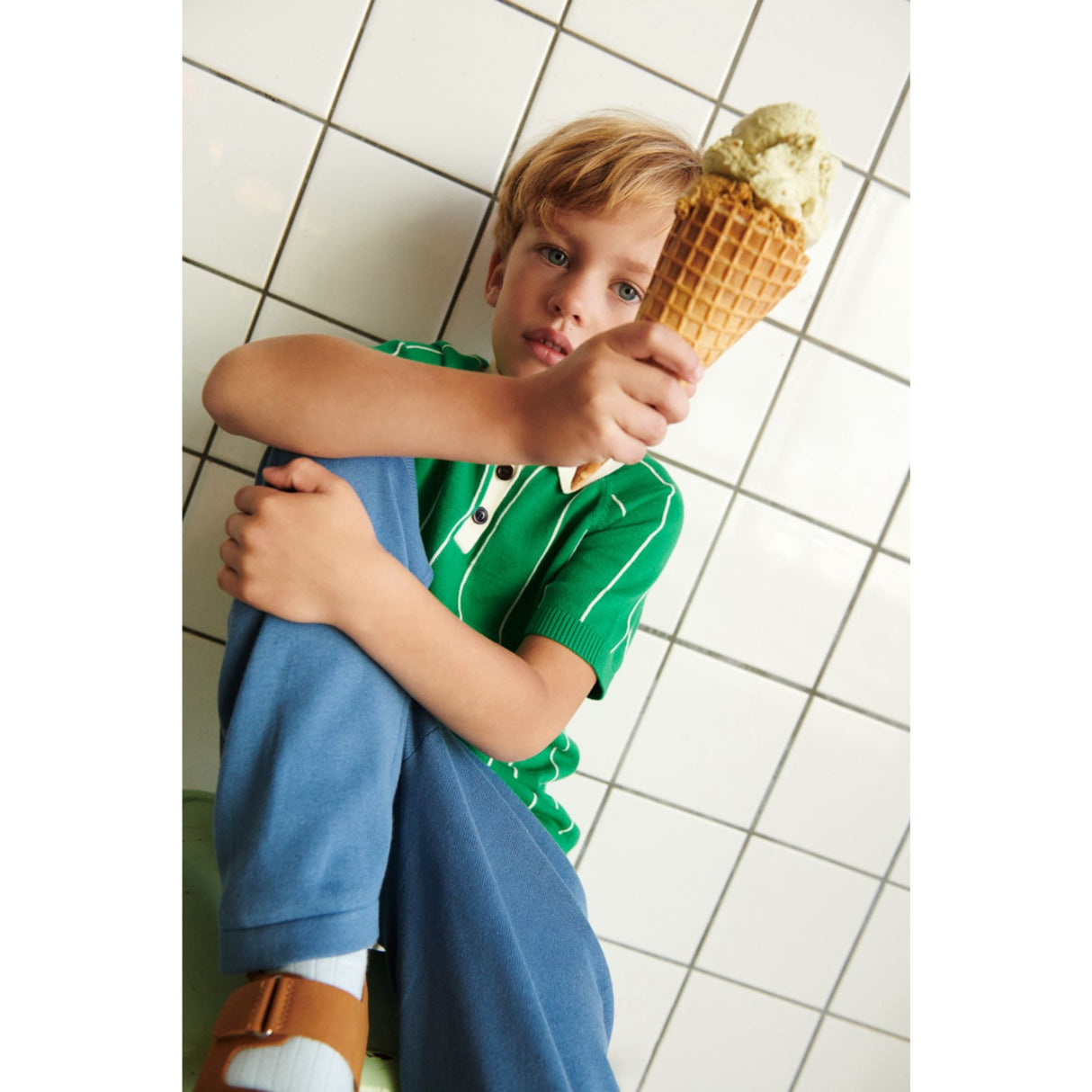 FUB basil/ecru Striped Pikétröja